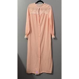 JCPenny Vintage Small Peignoir Robe Nylon Lace Long Satin Silk Union USA Peach